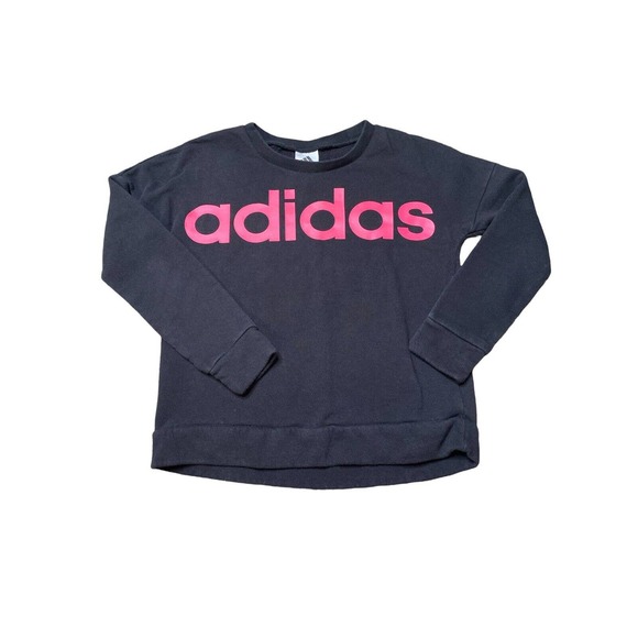 Adidas Graphic Logo Crewneck Sweatshirt Youth Girls SZ 14 Blue Pink